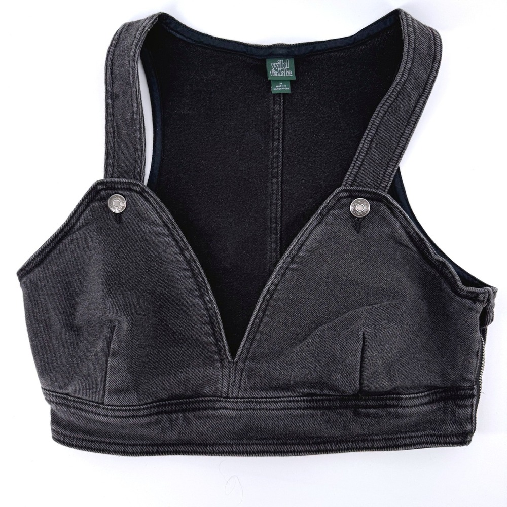 Wild Fable Denim Crop Top Medium Black V-Neck Side Zip Corset Bralette